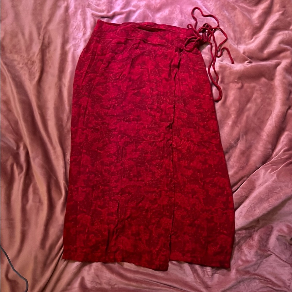 Free People Yasmin Tied Midi Wrap Skirt Floral Raspberry